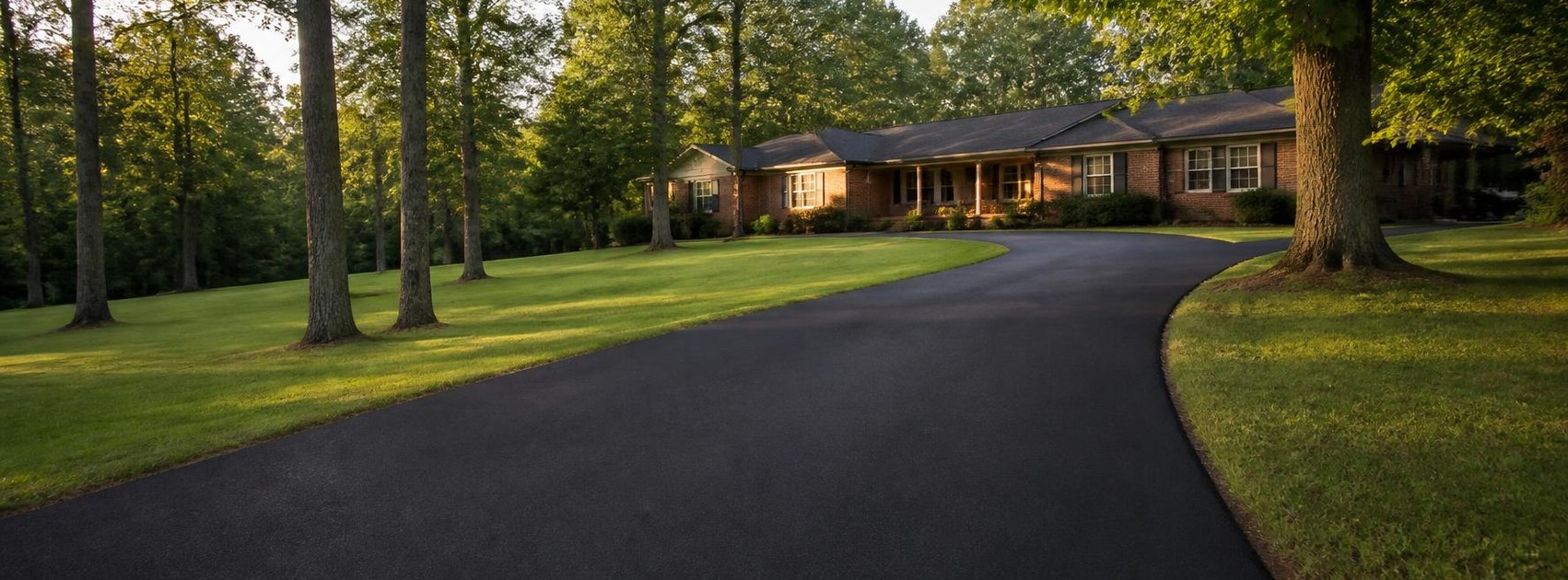 Freshly paved asphalt driveway leading to a home in Huntsville, Alabama